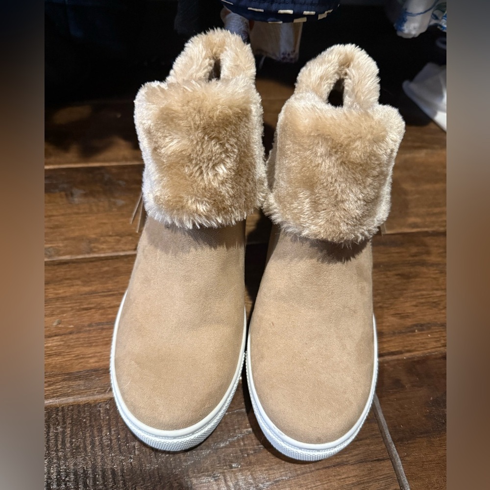Brash Tan Faux Fur Platform Sneakers